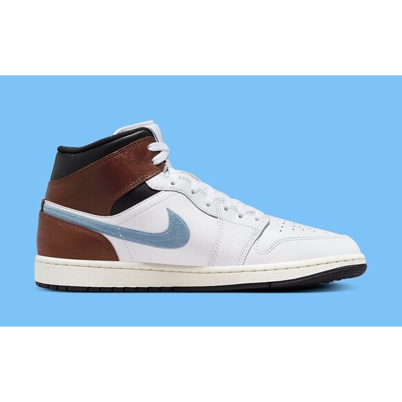 Nike Air Jordan 1 Retro Mid SE Shoes Men Size 10 Brown Blue Grey FQ7831-142 NEW - Picture 4 of 8